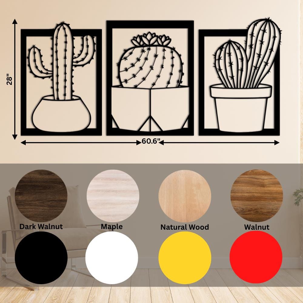Framed Cactus Wooden Wall Art – Rustic Desert Home Decor, Nature Inspired Gift