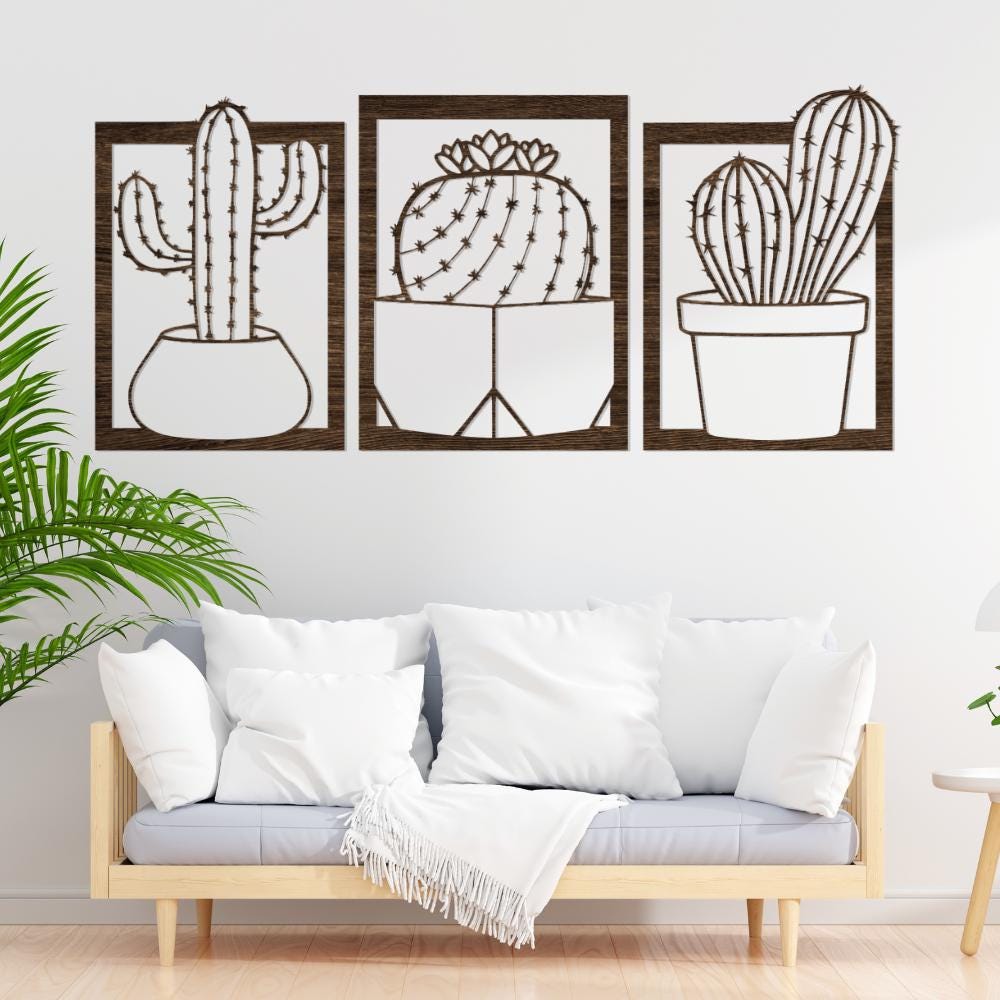 Framed Cactus Wooden Wall Art – Rustic Desert Home Decor, Nature Inspired Gift