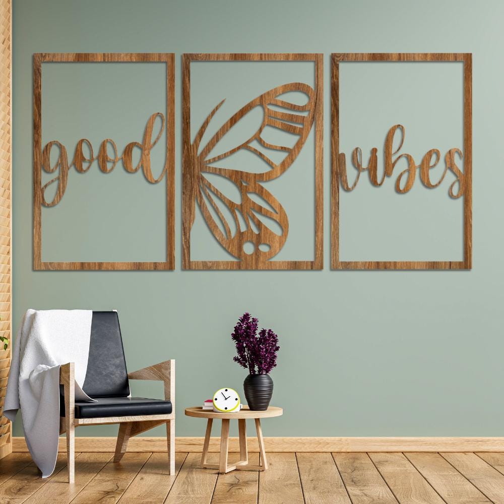 Three-Piece Wooden Wall Art Set, Wood Home Decor, Modern Natural Wall Hanging