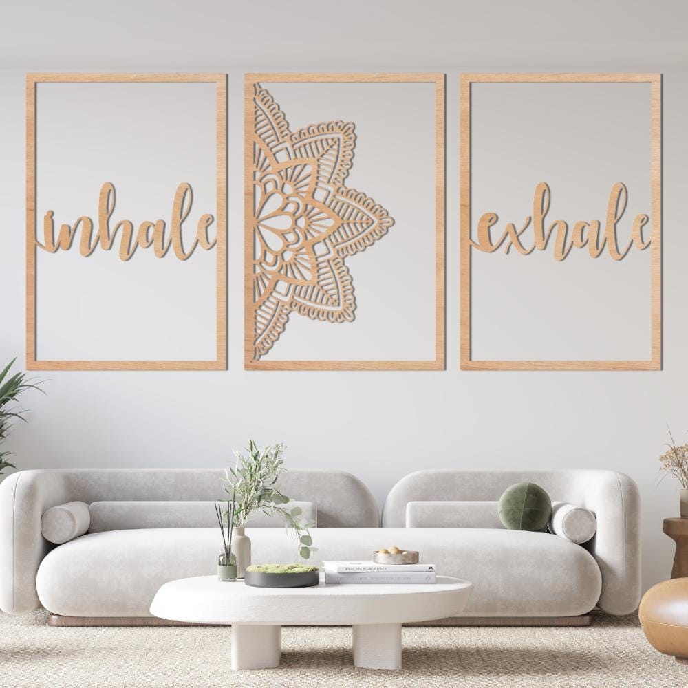 Three-Piece Wooden Wall Art Set, Natural Wood Home Decor, Modern Wall Hanging