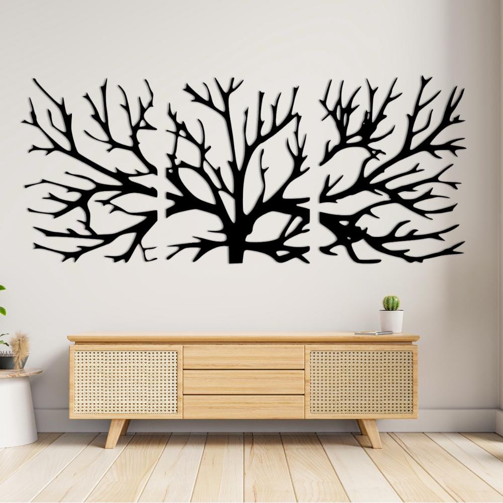 Minimalist Tree Wall Art Set, Nature Decor, 3 Panel