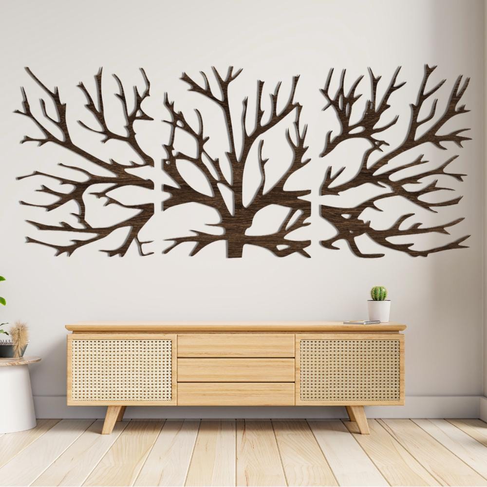 Minimalist Tree Wall Art Set, Nature Decor, 3 Panel