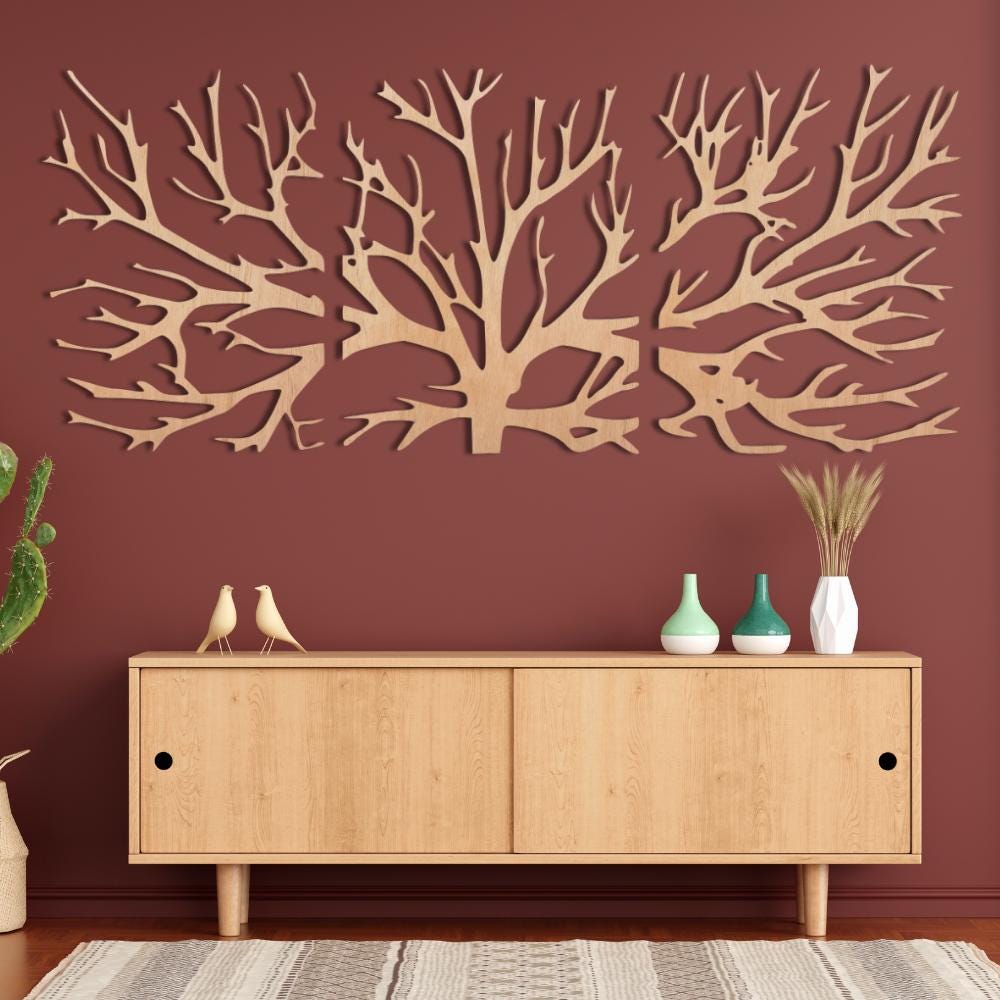 Minimalist Tree Wall Art Set, Nature Decor, 3 Panel