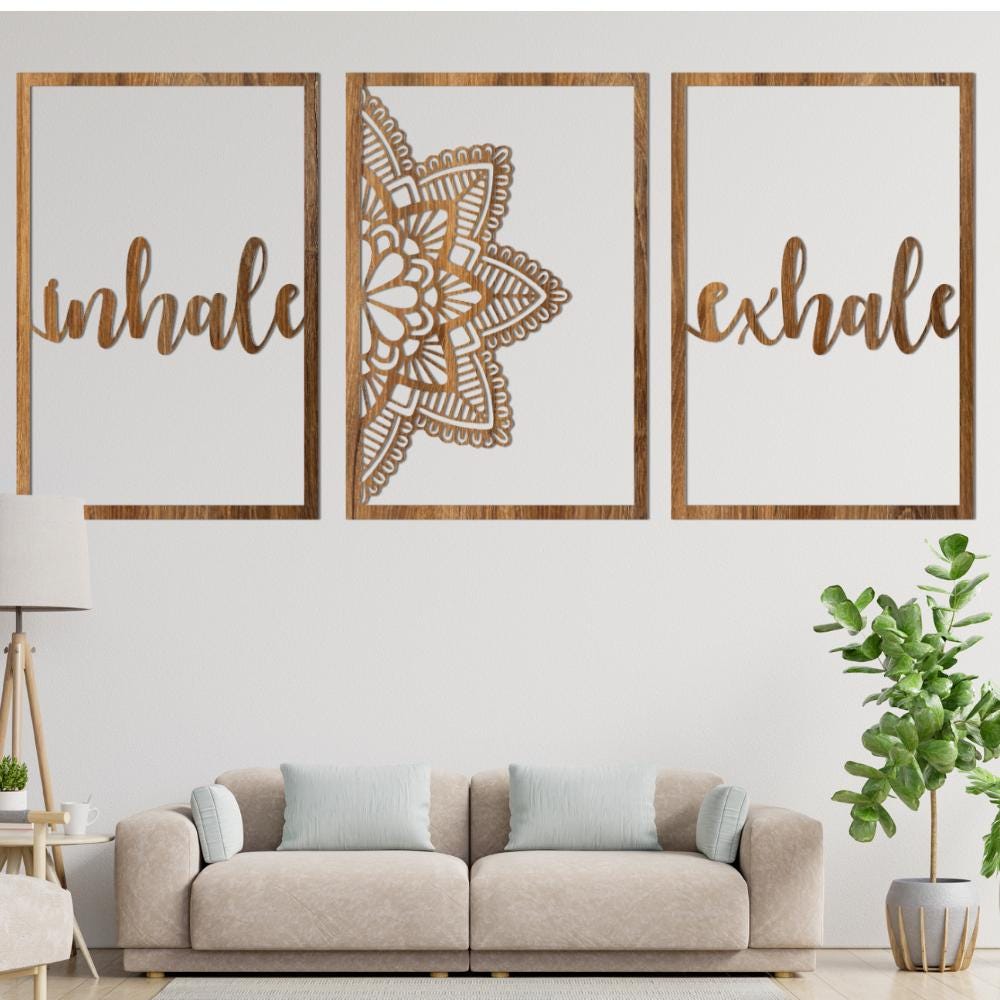Three-Piece Wooden Wall Art Set, Natural Wood Home Decor, Modern Wall Hanging