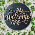 Personalized Laser Cut Wood Floral Welcome Door Sign | Farmhouse Entryway Decor