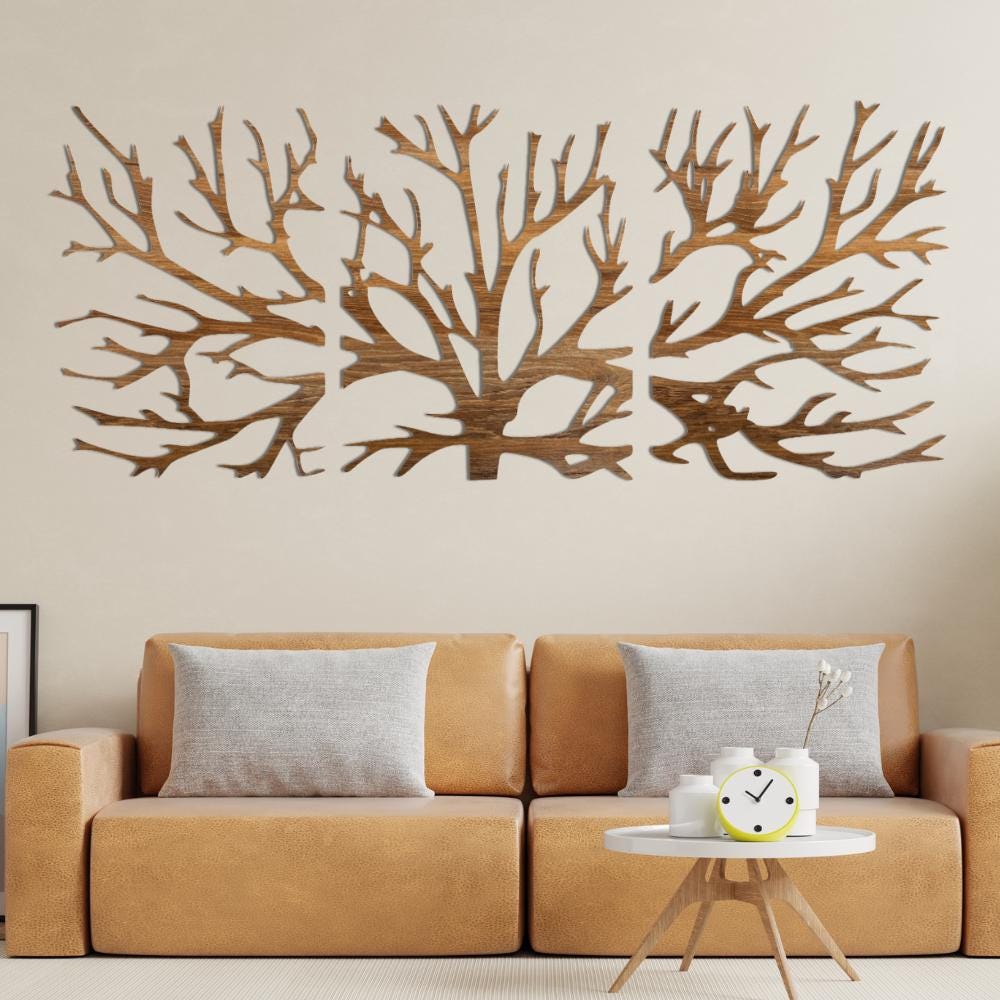 Minimalist Tree Wall Art Set, Nature Decor, 3 Panel