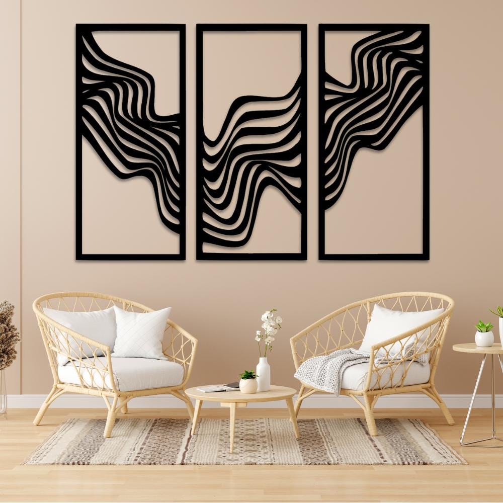 Minimalist Abstract Wood Wall Art, Set of 3, Modern Home Decor