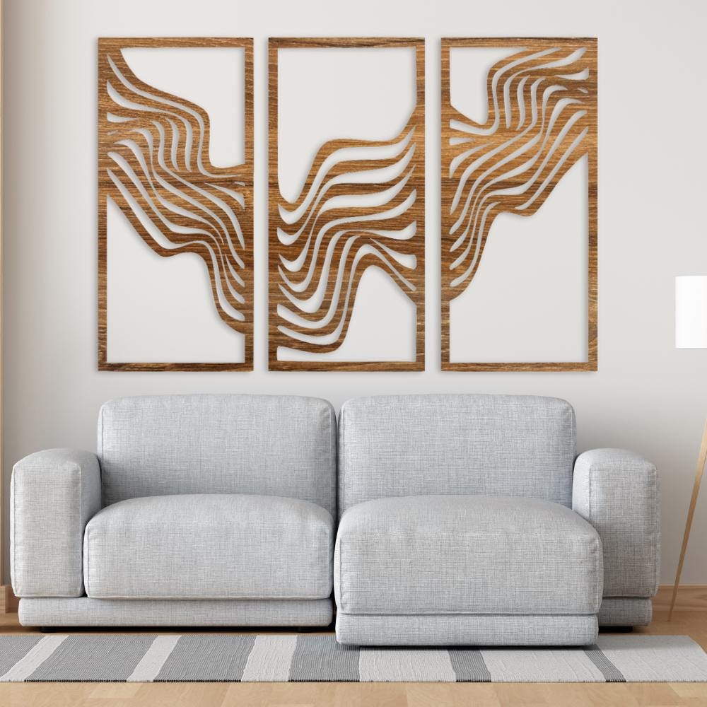Minimalist Abstract Wood Wall Art, Set of 3, Modern Home Decor