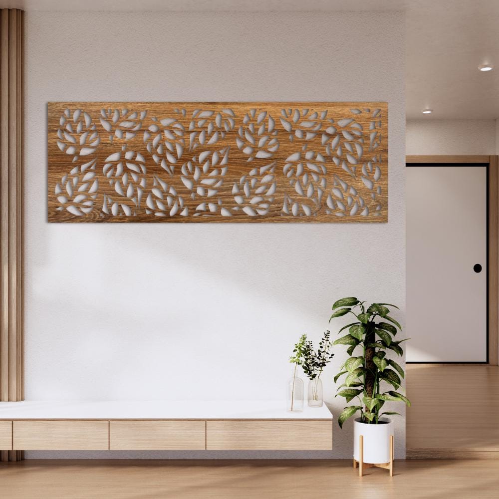 Wooden Leaf Wall Art, Minimal Botanical Wood Decor, Modern Nature Wall Hanging