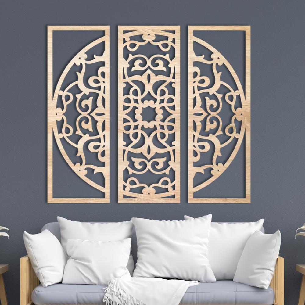 3 Piece Laser Cut Wooden Wall Art | Boho Nature Living Room Decor
