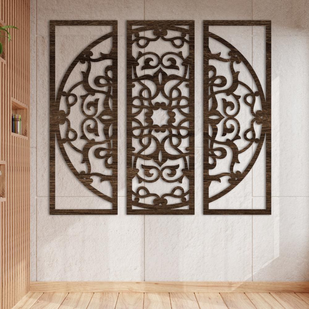 3 Piece Laser Cut Wooden Wall Art | Boho Nature Living Room Decor