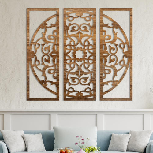 3 Piece Laser Cut Wooden Wall Art | Boho Nature Living Room Decor