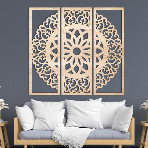 3 Piece Laser Cut Wood Wall Art | Boho Nature Living Room Decor