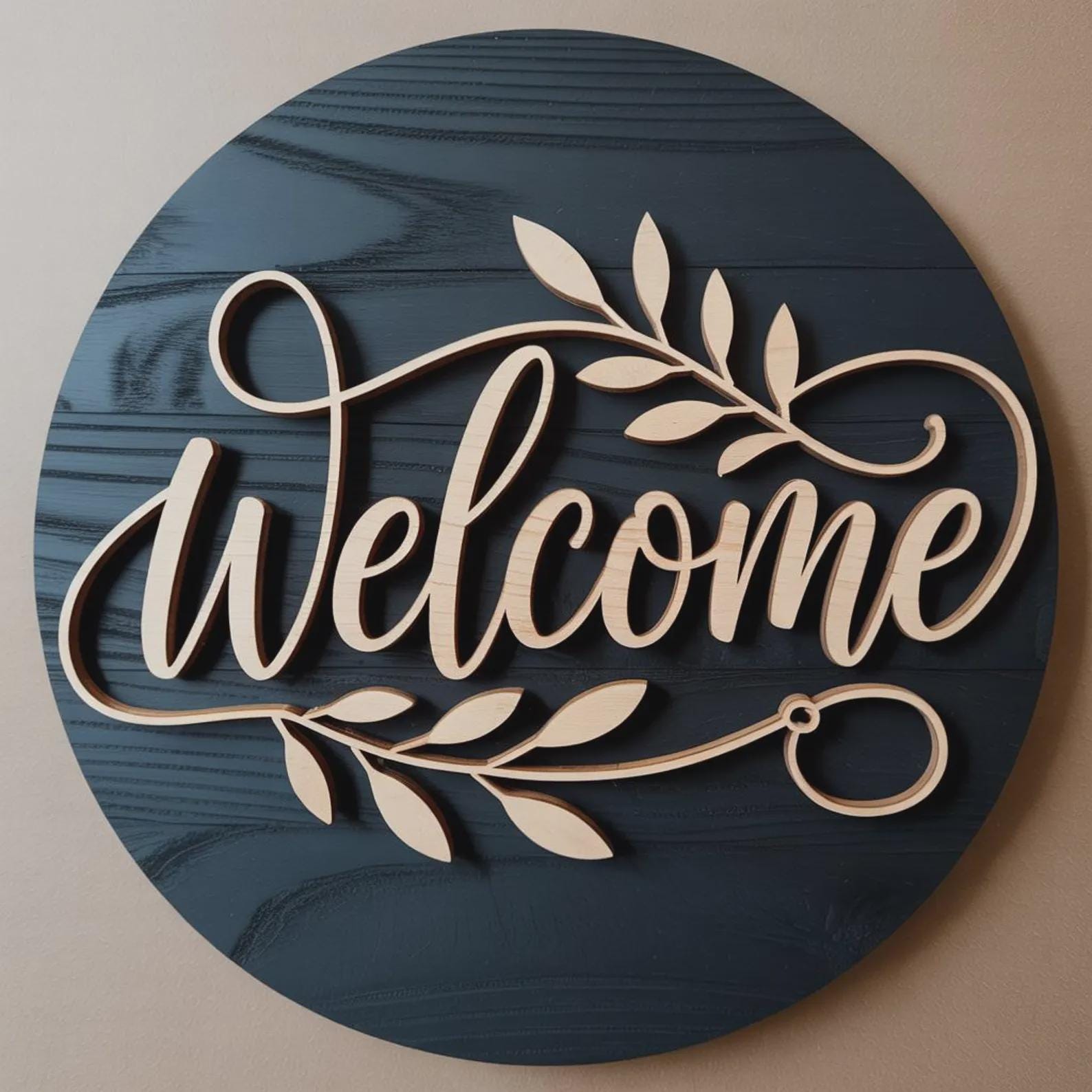 Personalized Laser Cut Wood Floral Welcome Door Sign | Farmhouse Entryway Decor