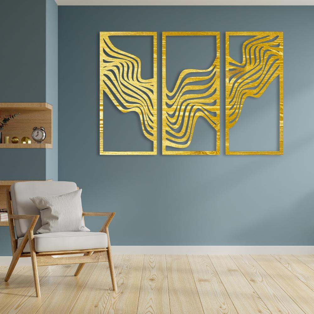Minimalist Abstract Wood Wall Art, Set of 3, Modern Home Decor