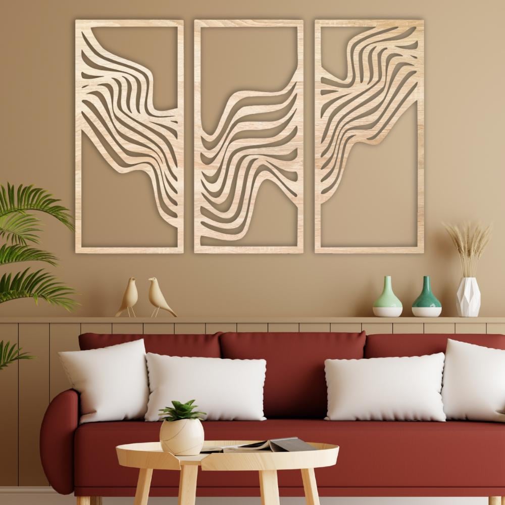 Minimalist Abstract Wood Wall Art, Set of 3, Modern Home Decor