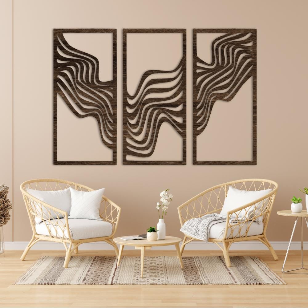 Minimalist Abstract Wood Wall Art, Set of 3, Modern Home Decor