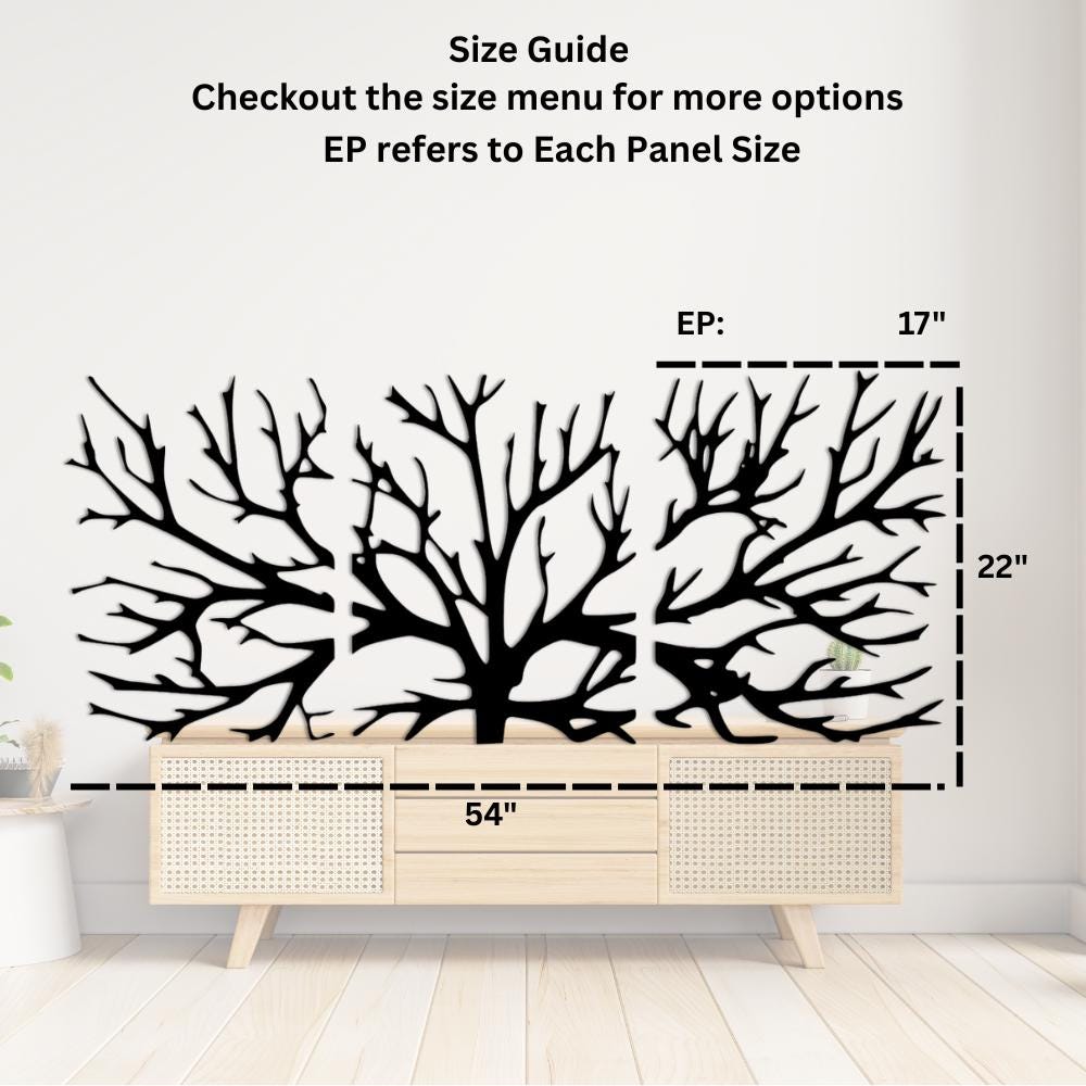 Minimalist Tree Wall Art Set, Nature Decor, 3 Panel