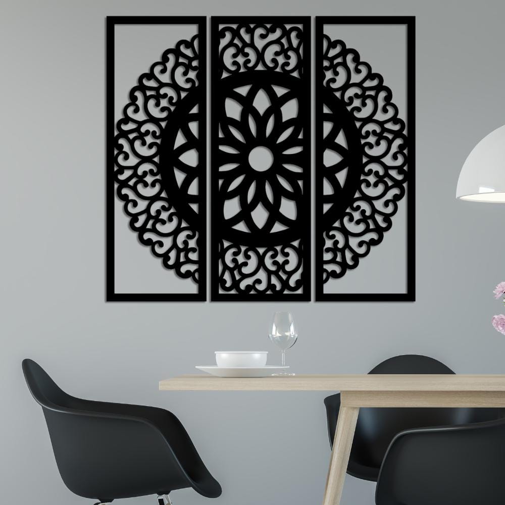 3 Piece Laser Cut Wood Wall Art | Boho Nature Living Room Decor