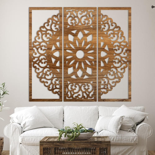 3 Piece Laser Cut Wood Wall Art | Boho Nature Living Room Decor