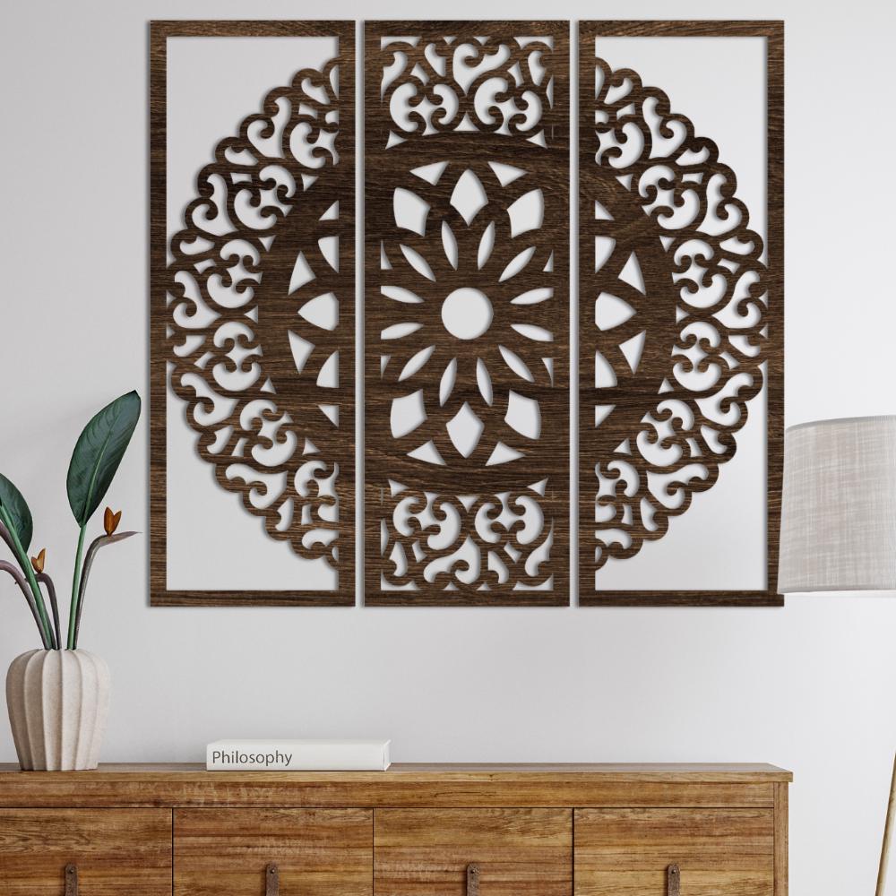 3 Piece Laser Cut Wood Wall Art | Boho Nature Living Room Decor
