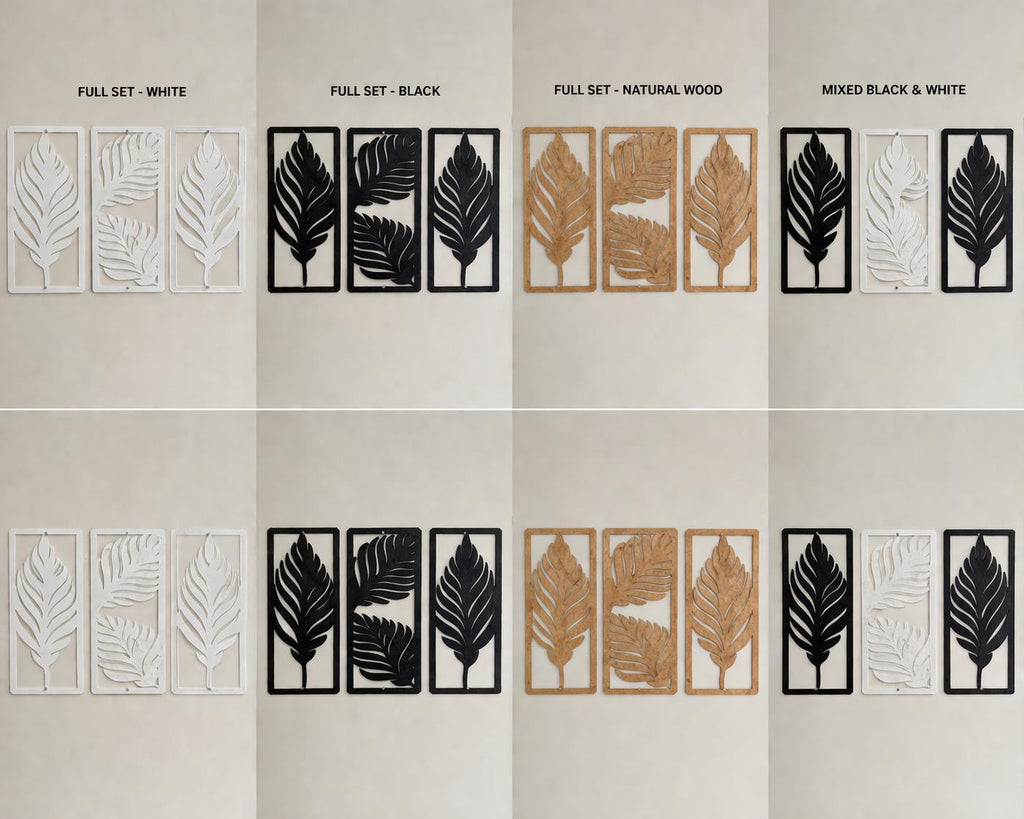 3 Panel Leaf Wooden Wall Art | Modern Boho Tropical Home Decor Set