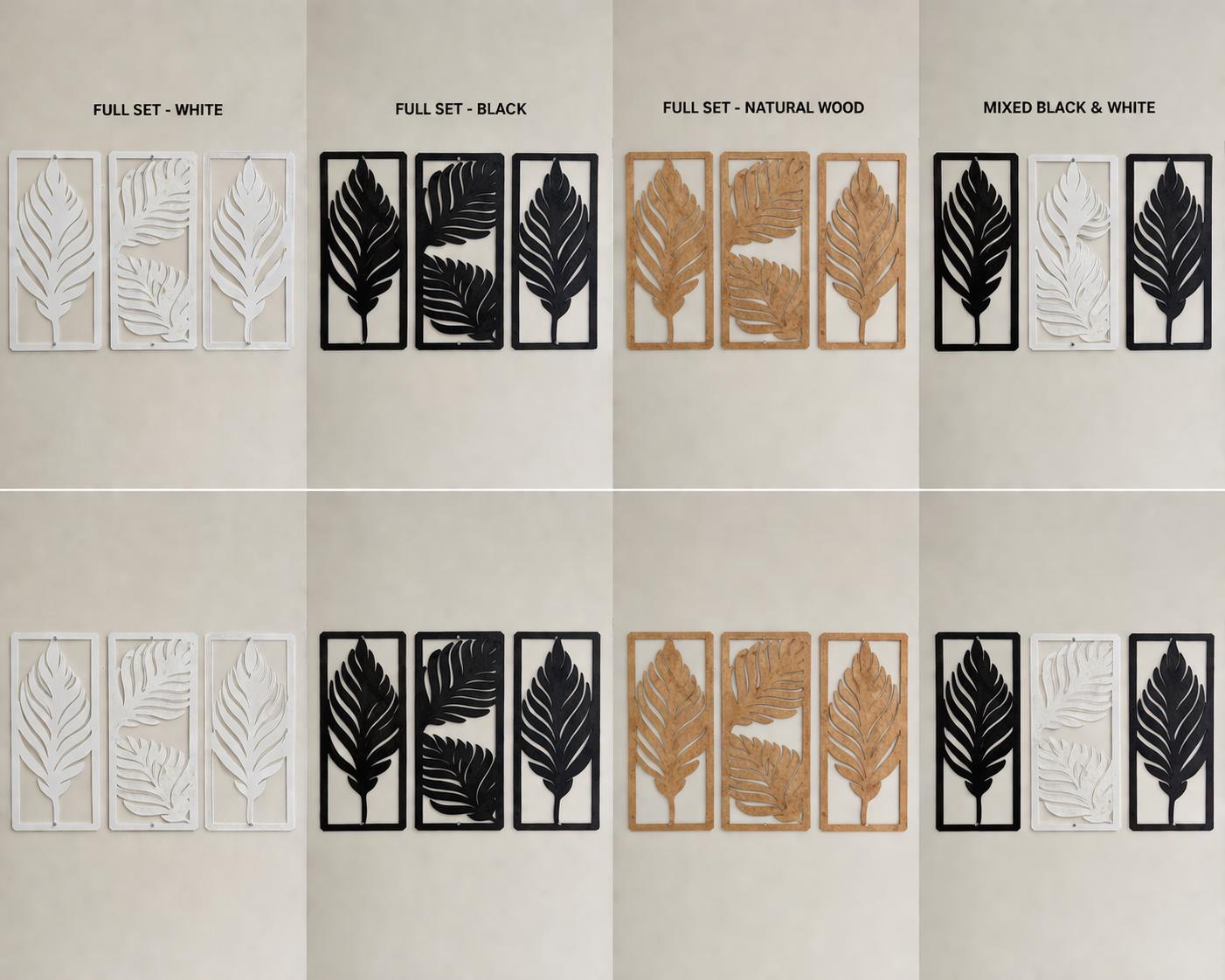 3 Panel Leaf Wooden Wall Art | Modern Boho Tropical Home Decor Set