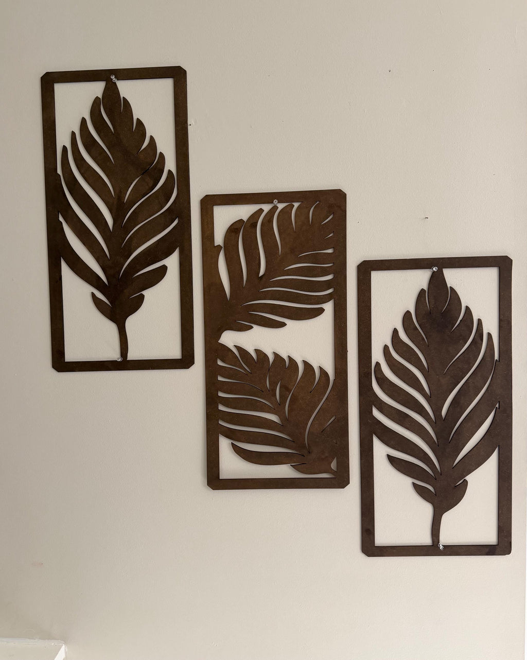 3 Panel Leaf Wooden Wall Art | Modern Boho Tropical Home Decor Set