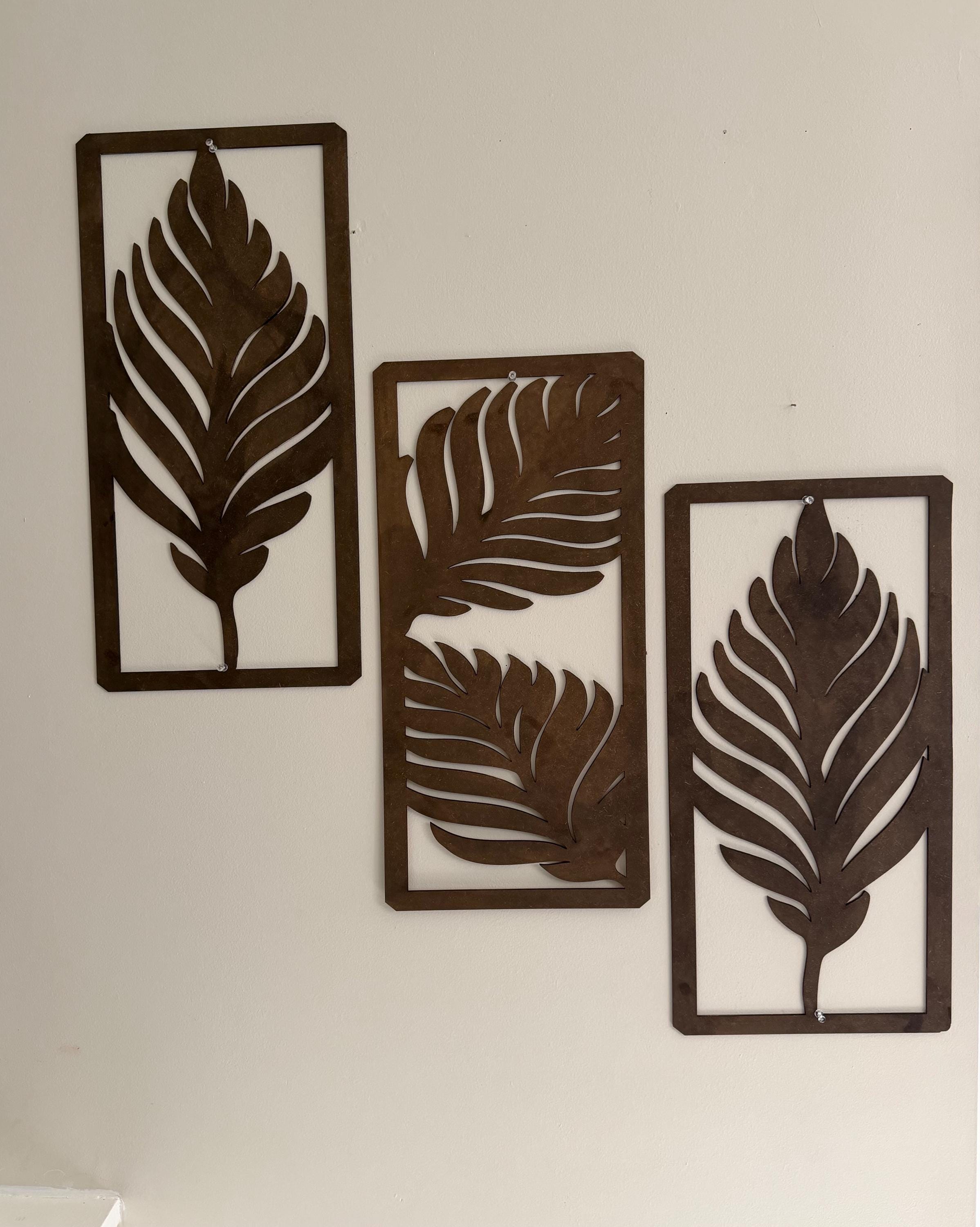 3 Panel Leaf Wooden Wall Art | Modern Boho Tropical Home Decor Set