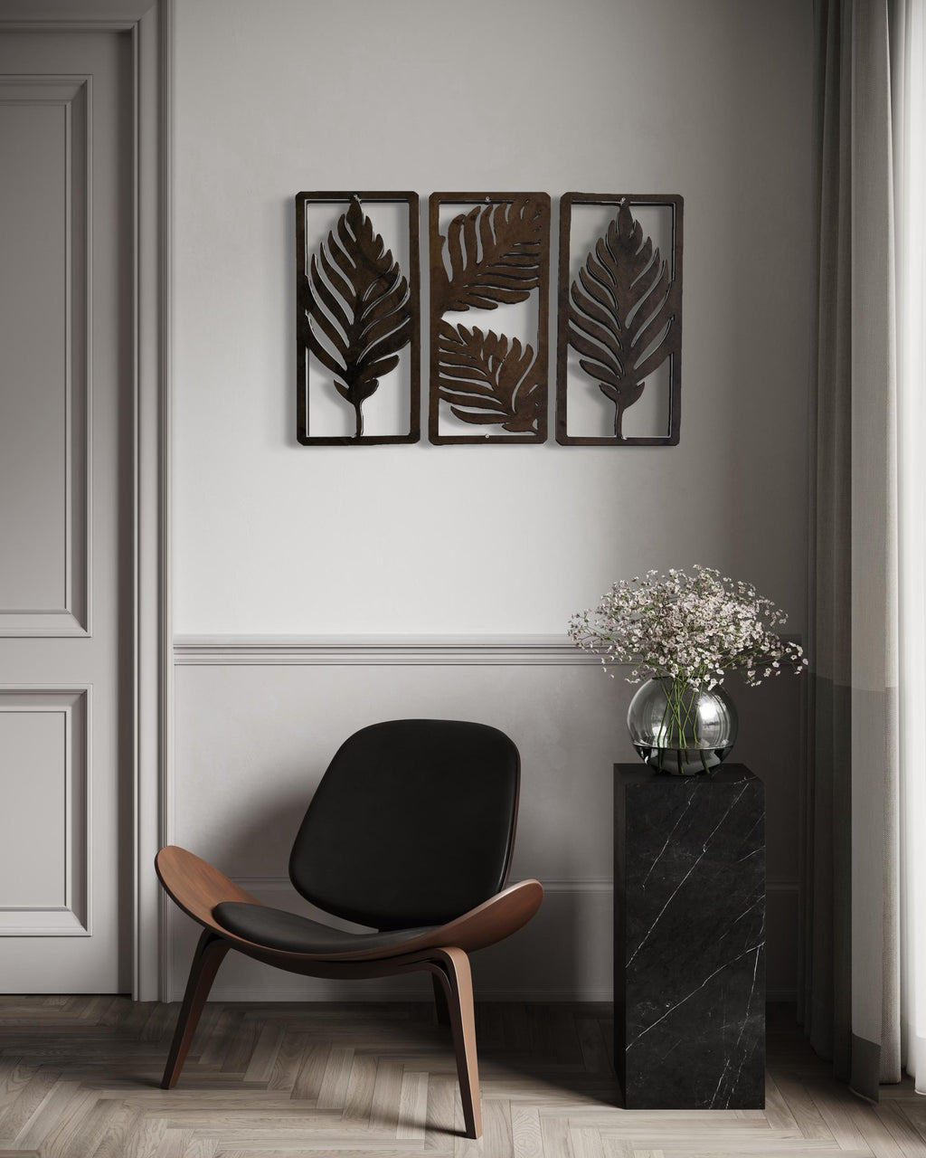 3 Panel Leaf Wooden Wall Art | Modern Boho Tropical Home Decor Set