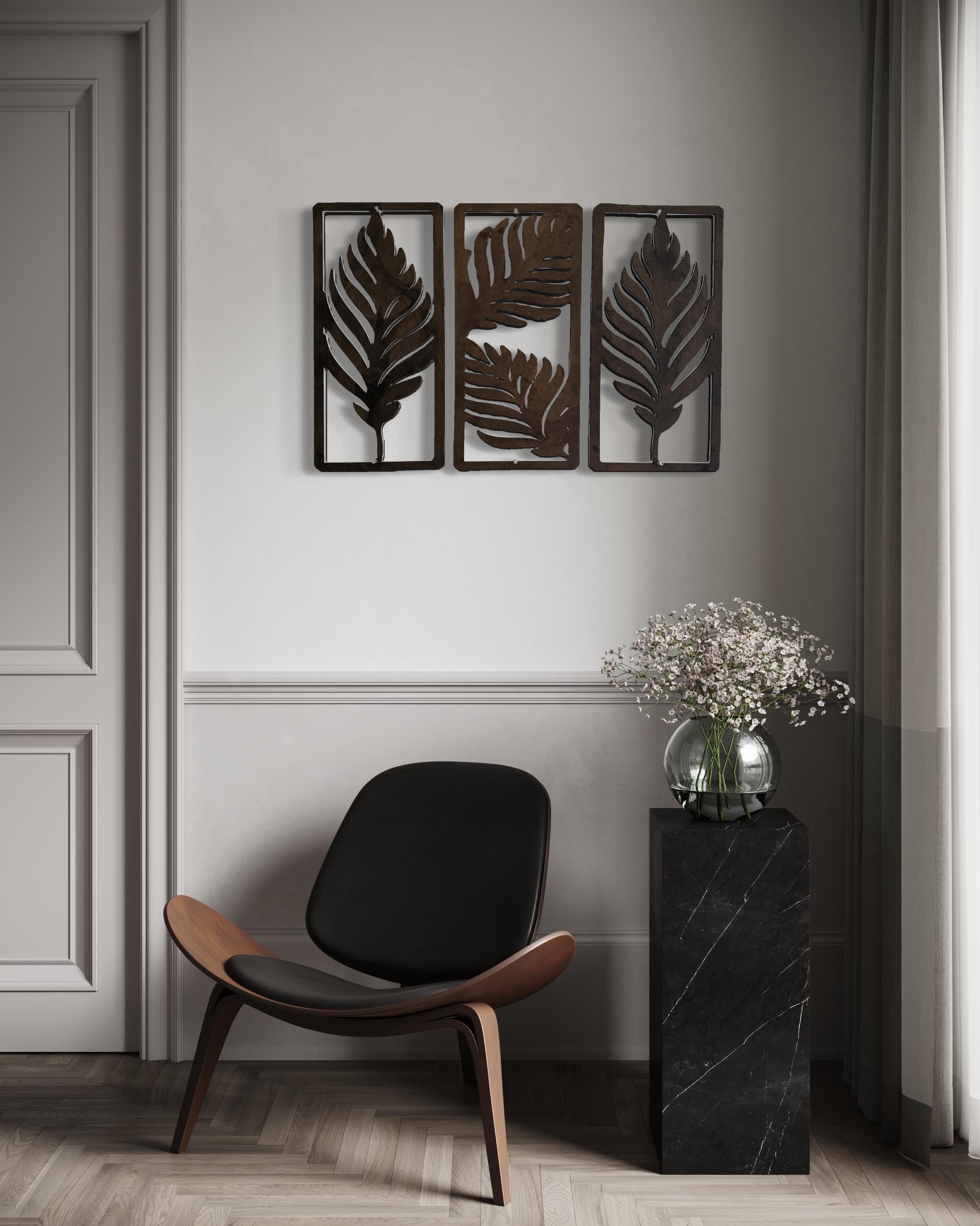 3 Panel Leaf Wooden Wall Art | Modern Boho Tropical Home Decor Set