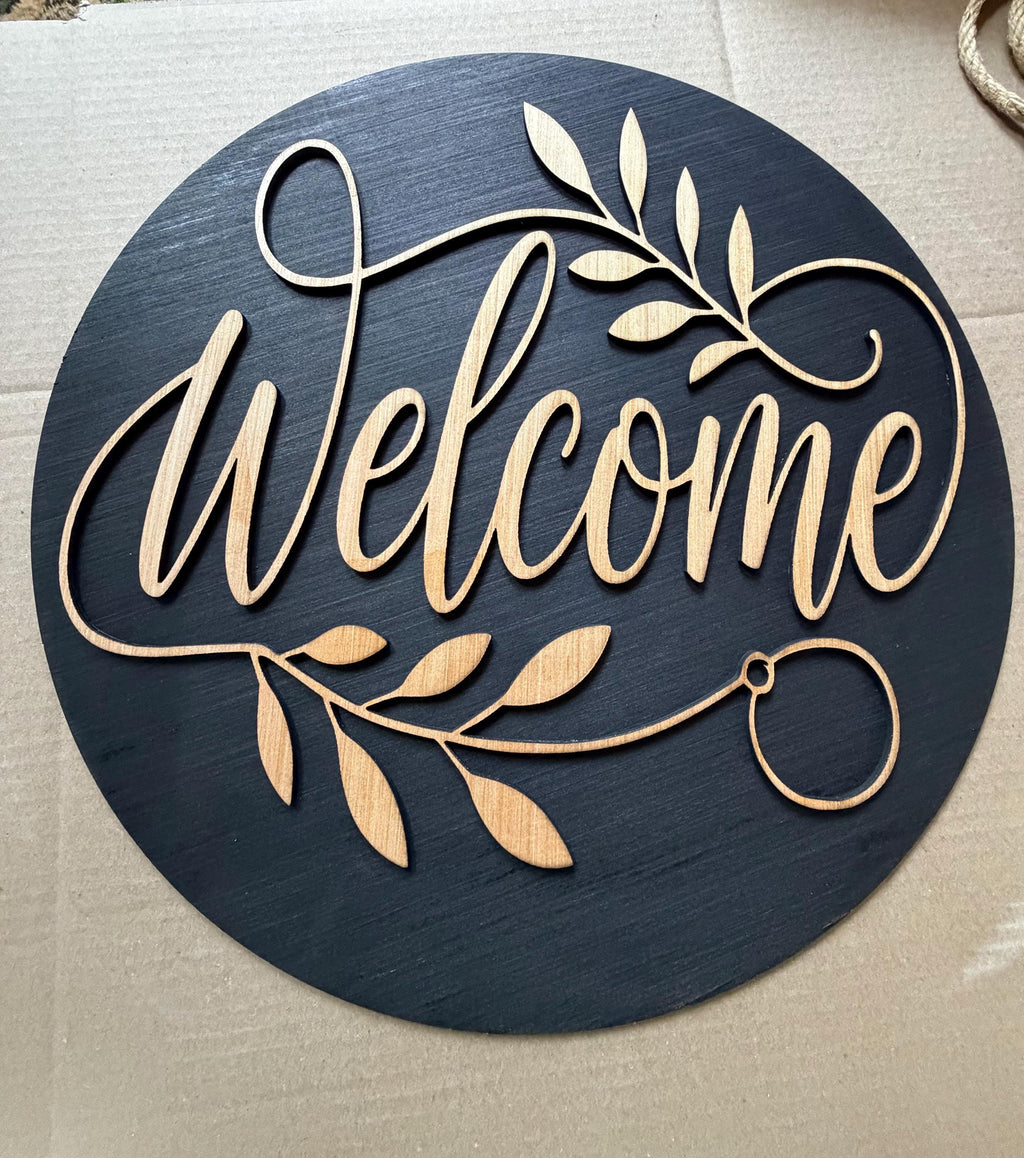 Personalized Laser Cut Wood Floral Welcome Door Sign | Farmhouse Entryway Decor