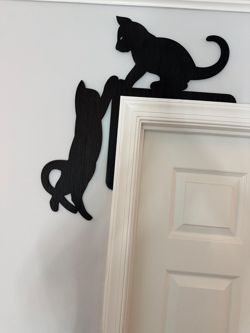 Wooden Climbing Cat Door Frame Decor | Silhouette Wall Art Set