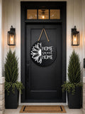 Round Wood Door Sign | Home Sweet Home | Black White Floral Farmhouse Decor