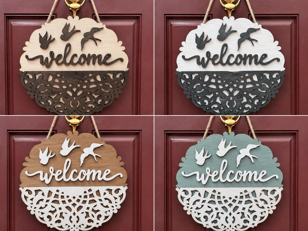 Layered Wooden Welcome Sign | Farmhouse Bird Door Decor, Rustic Porch Hanging