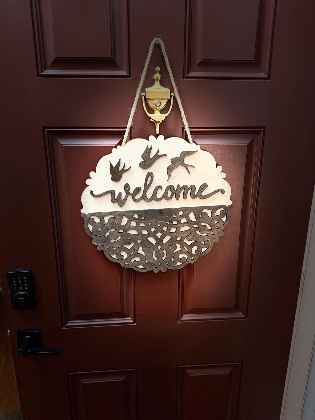 Layered Wooden Welcome Sign | Farmhouse Bird Door Decor, Rustic Porch Hanging