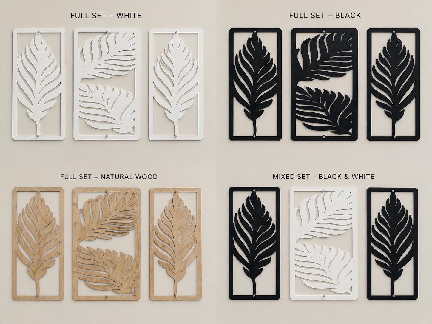 3 Panel Leaf Wooden Wall Art | Modern Boho Tropical Home Decor Set