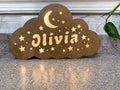 Personalized Cloud Name Night Light | Moon Star Nursery Lamp, Wooden Decor
