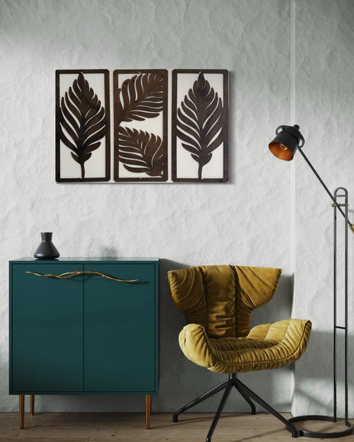 3 Panel Leaf Wooden Wall Art | Modern Boho Tropical Home Decor Set