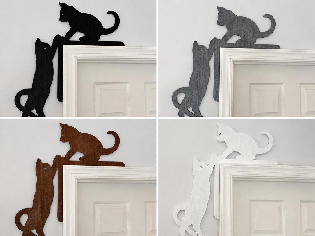 Wooden Climbing Cat Door Frame Decor | Silhouette Wall Art Set