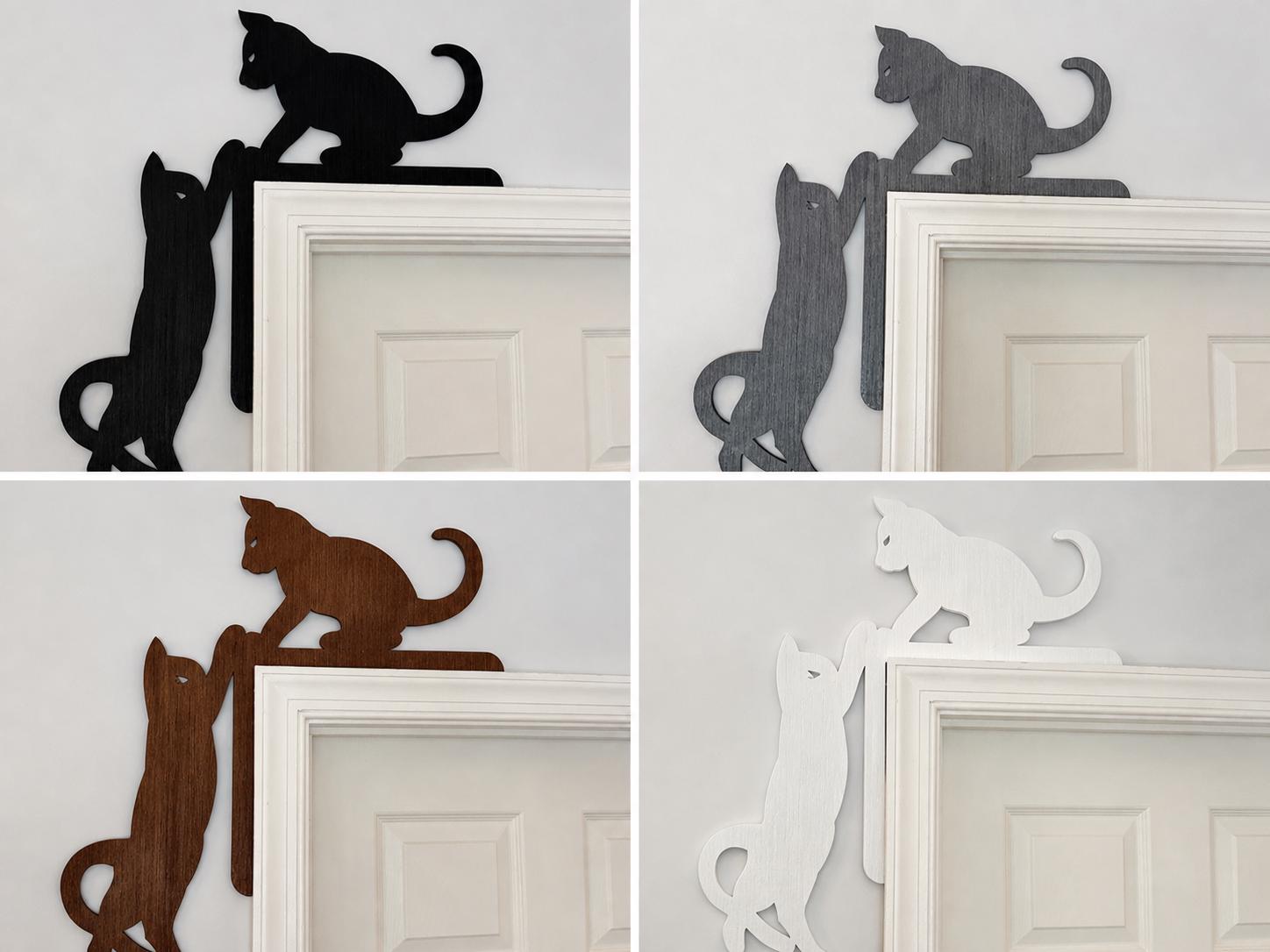 Wooden Climbing Cat Door Frame Decor | Silhouette Wall Art Set