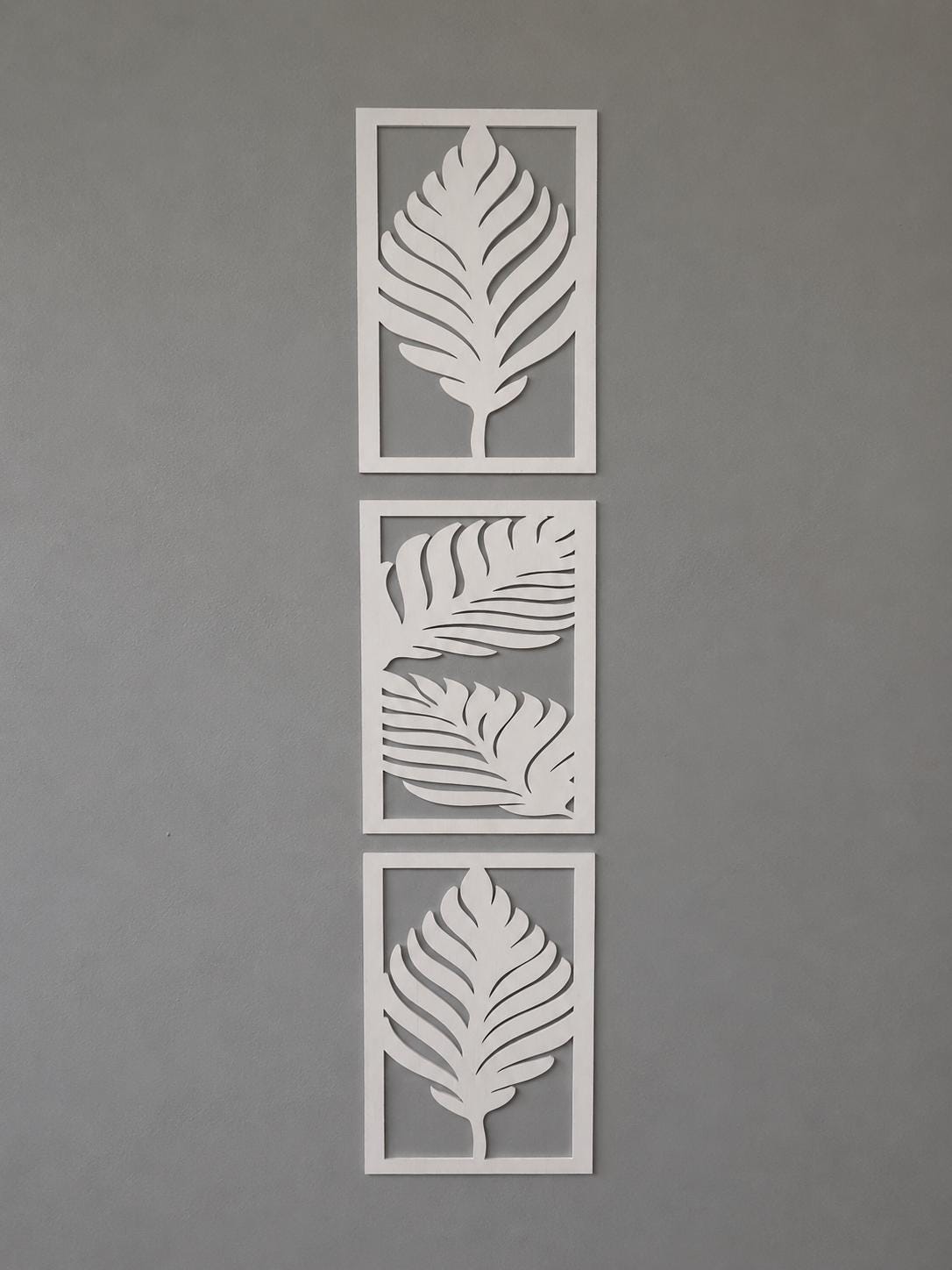 3 Panel Leaf Wooden Wall Art | Modern Boho Tropical Home Decor Set