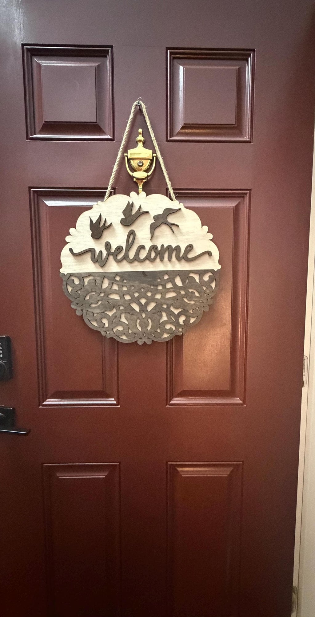 Layered Wooden Welcome Sign | Farmhouse Bird Door Decor, Rustic Porch Hanging