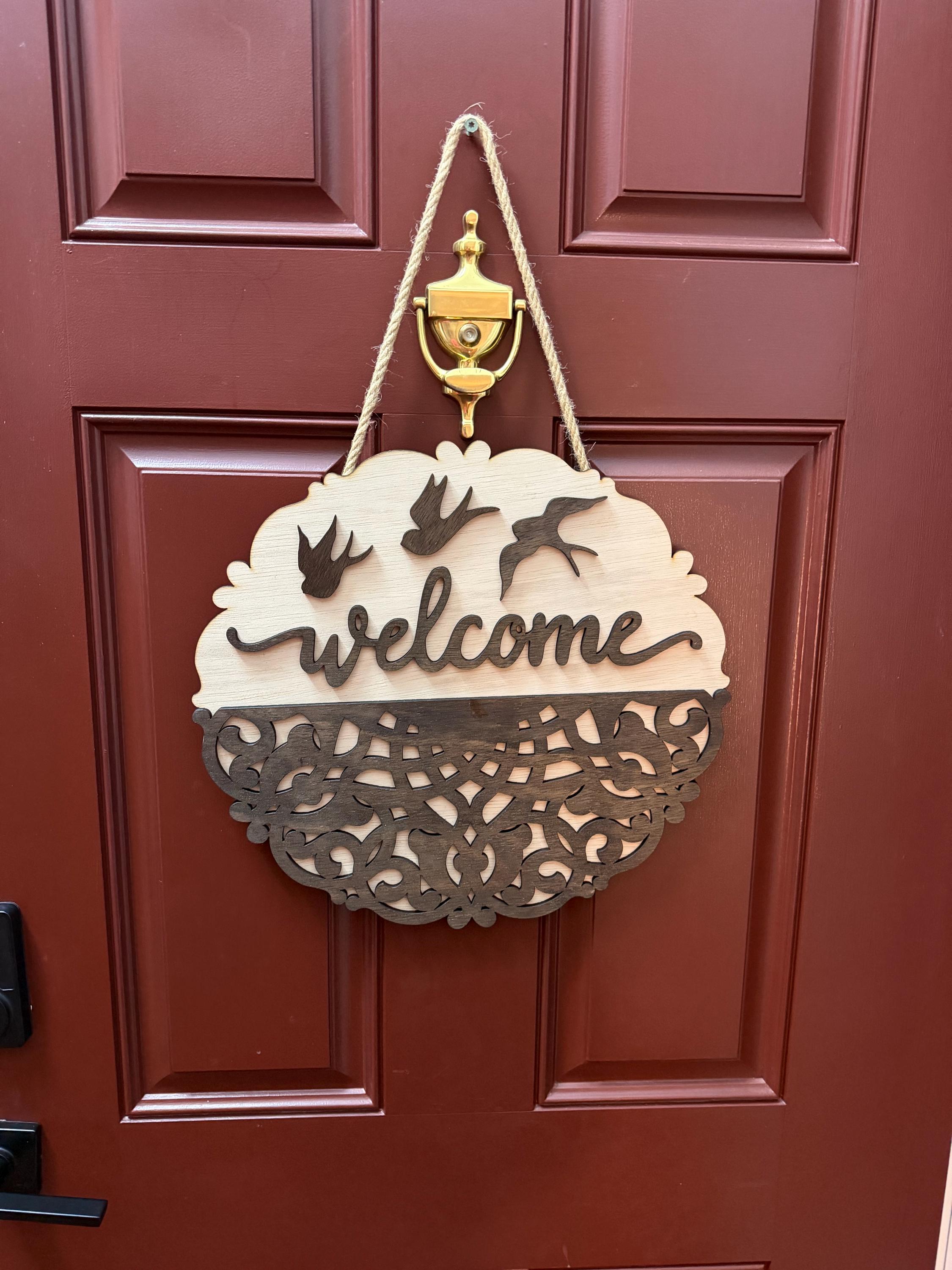 Layered Wooden Welcome Sign | Farmhouse Bird Door Decor, Rustic Porch Hanging