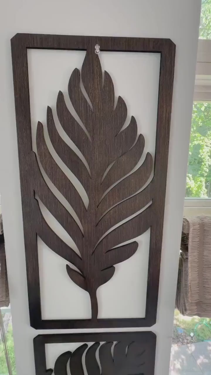 3 Panel Leaf Wooden Wall Art | Modern Boho Tropical Home Decor Set
