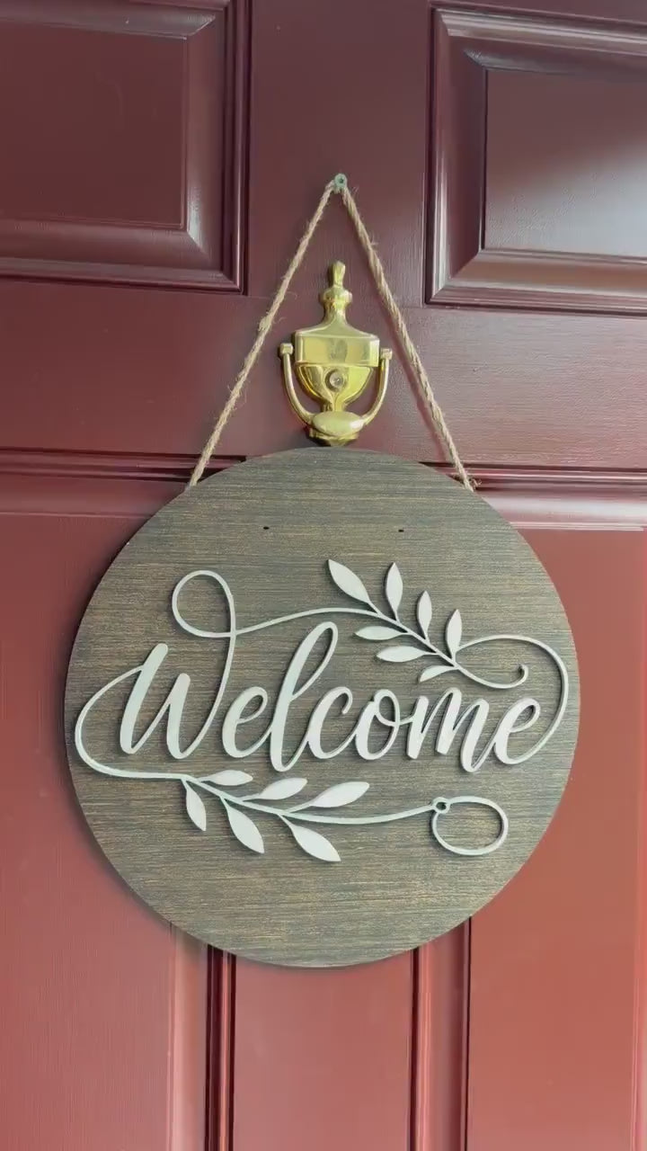 Personalized Laser Cut Wood Floral Welcome Door Sign | Farmhouse Entryway Decor
